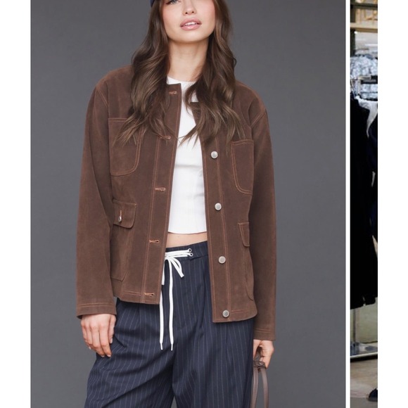 NWT Avec Les Filles Barn Jacket Faux Suede Western 70s Boho Old Money M - Picture 3 of 12